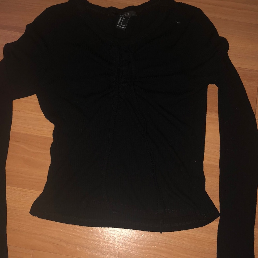 black ribbed lace up crop top